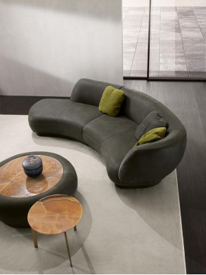 Textil Sofa 3 Sitzer Polster Leder Modern Relax Sitz Luxus Möbel Ecksofa Rund