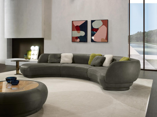 Rundsofa Eckcouch 6 Sitzer Couch Sofa Leder Luxus Möbel Wohnzimmer