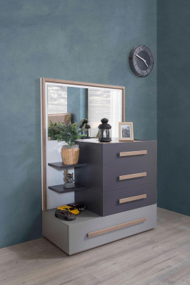 Jugendzimmer Set Grau Bett Nachttisch Kleiderschrank Design Neu 4tlg.