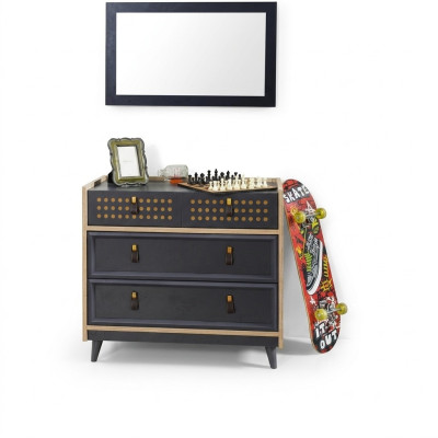 Jugendzimmer Kommode mit Spiegel Luxus Konsole Kommoden Möbel Blau