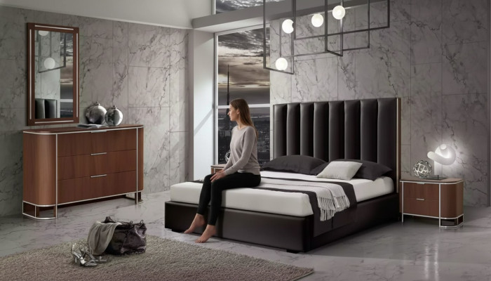 Schlafzimmer Komplett Set Bett 2x Nachttische Kommode 5 tlg Neu Design