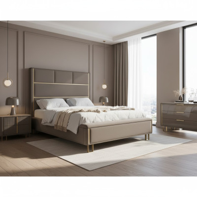 Taupe Polster Betten Doppelbett Holz Schlafzimmer Möbel Hotel Polster 180x200