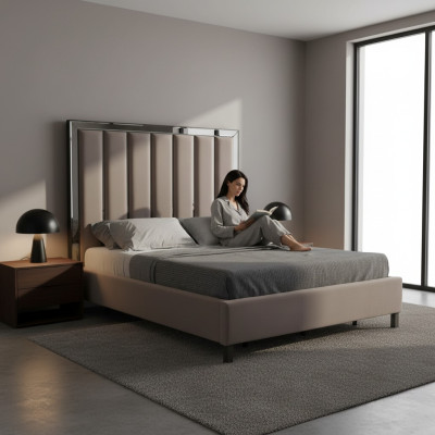 Betten Design Bett Polster Schlafzimmer Hotel Design Doppelbett Metall Taupe Neu