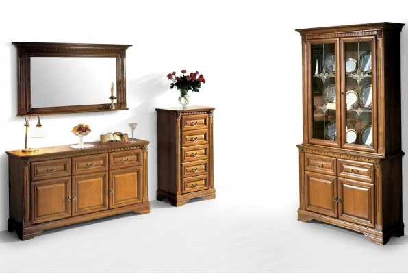 Wohnzimmer Schrank Kommode Italien Spiegel klassisches Set 3tlg Holz