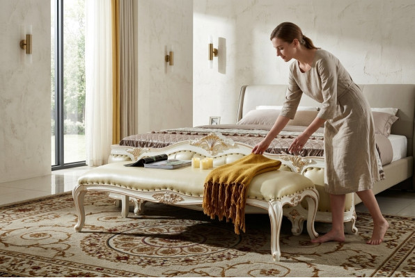 Fußhocker Bank Schlafzimmer Bänke gepolsterte Sitzbank Möbel Barock