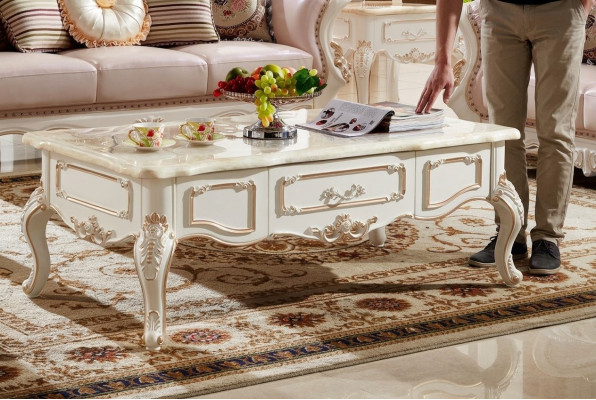Königlicher Couchtisch 130x73 Tisch Sofa Beistelltisch Tische Weiß Holz