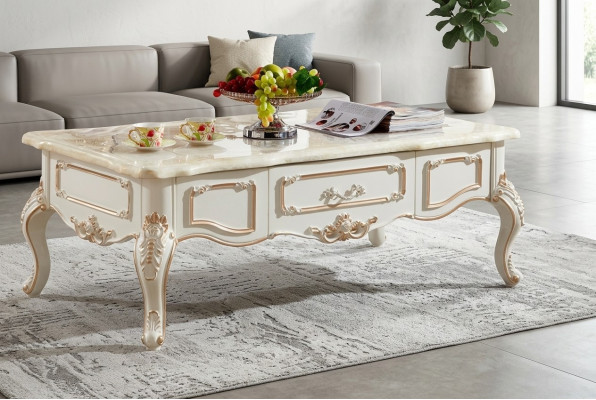 Königlicher Couchtisch 130x73 Tisch Sofa Beistelltisch Tische Weiß Holz