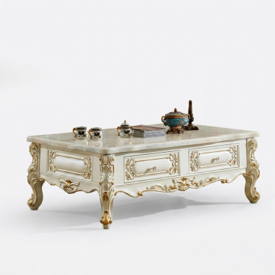 Klassischer Couchtisch 150x90 großer Sofa Beistelltisch Marmor Imitation