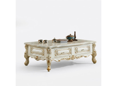 Klassischer Couchtisch 150x90 großer Sofa Beistelltisch Marmor Imitation
