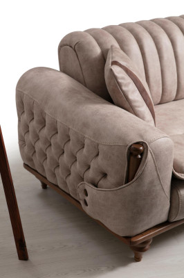 Beige Dreisitzer Chesterfield Couch Polster Möbel Textil Couchen Stoff