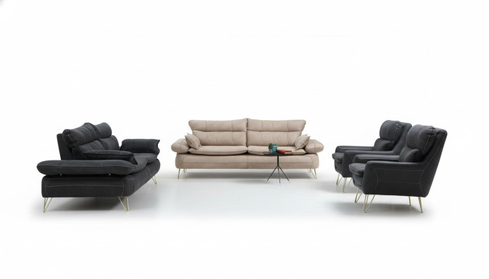 Sofagarnitur 3+3+1+1 Sitzer Garnitur Schwarz Sofa Sessel Sofas Set 4tlg