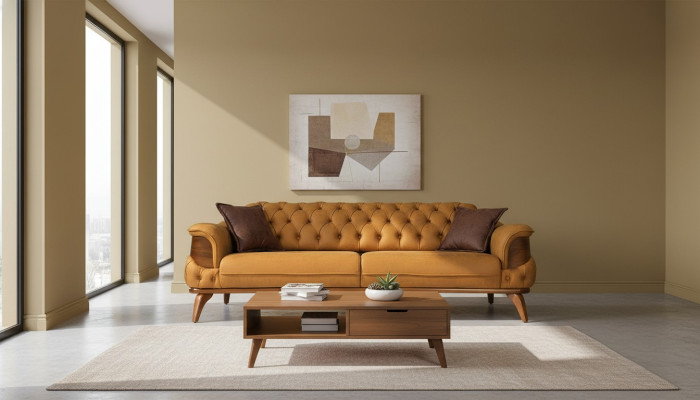 Dreisitzer Sofa Leder Couches Sofas Luxus Couch Chesterfield Western USA Gelb