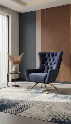 Luxuriöser blauer Chesterfield-Sessel mit Samtpolsterung für das Wohnzimmer