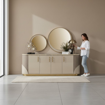 Sideboard 2x Spiegel Wohnzimmer Design Luxus Möbel Konsole Lowboard Beige