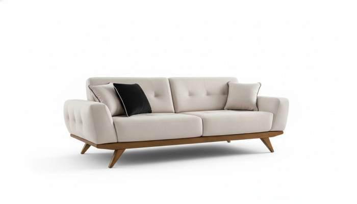 Klassische Sofa 2 Sitz Design Wohnzimmer Polster Holz Leder Moderne Luxus Beige