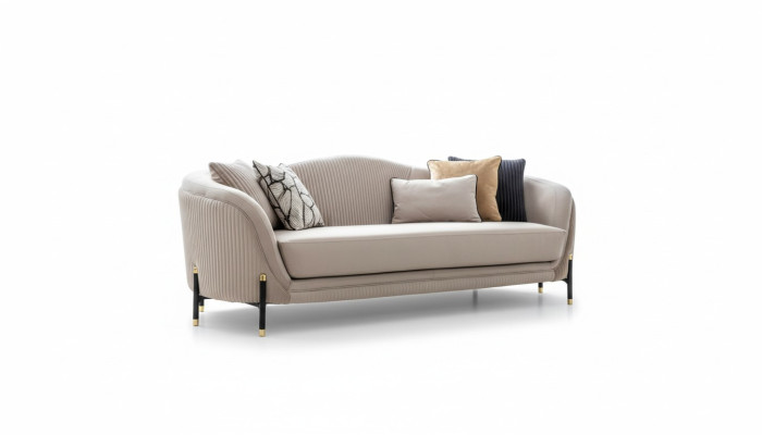 Sofa 3 Sitzer Polstersofa beige Textil Sitz Design Couch Sofas Stoff Modern Neu