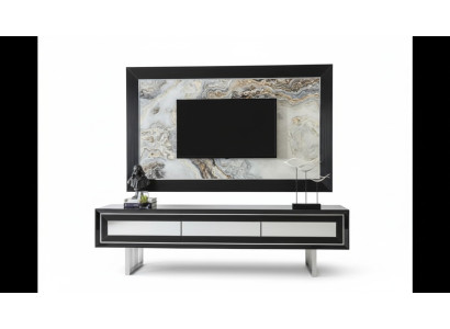 Luxus Wohnwand + Sideboard Lowboard Regal Wohnzimmer Schwarz Hochglanz