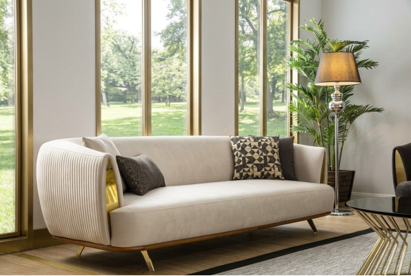 Modernes Sofa 2 Sitzer Polstersofa weiß Textil Sitz Design Couch Sofas Stoff