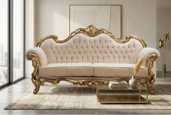 Sofa 3 Sitz Stoff Dreisitzer Sofas Luxus Wohnzimmer Chesterfield Barock