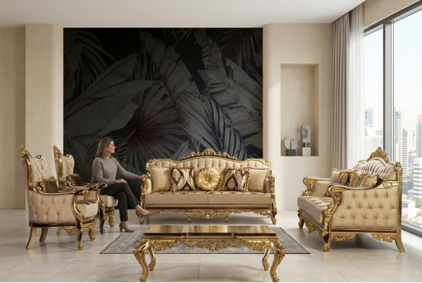 Goldene Sofagarnitur Barock Rokoko Set Komplett Couch Sofa 5tlg. Neu