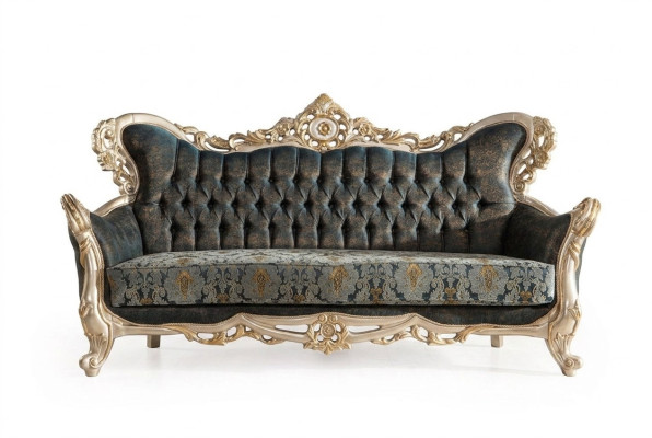 Barock Dreisitzer Chesterfield Couch Möbel Sofa Couchen Stoff Gold