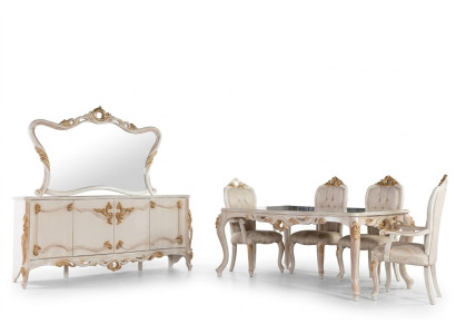 Esstisch Garnitur Gruppe Esszimmer Tisch Stuhl Set Anrichte Spiegel 6tlg