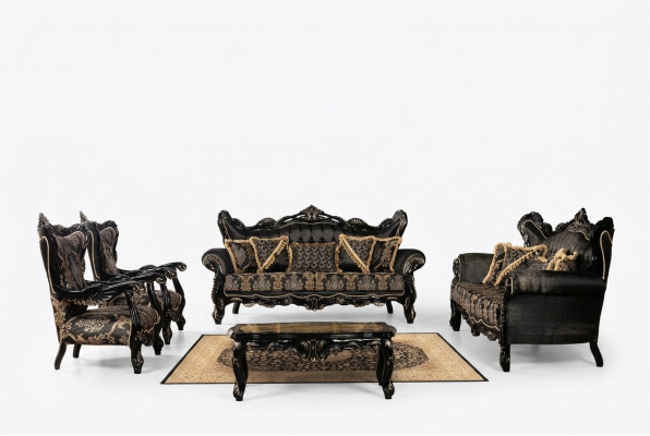 Schwarze Barock Möbel Sofagarnitur Sofa Couch Polster Möbel Tisch 5tlg
