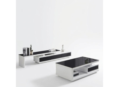 Schwarz Weißer TV-Ständer Luxus Kommode Glas Sideboard Wohnzimmer Möbel