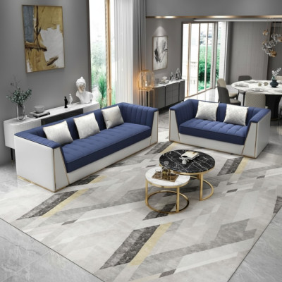 Blau-weiße Moderne Sofagarnitur 3+2 Wohnzimmer Sitzer Luxus Couchen