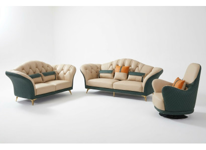 Chesterfield Garnitur Set Polster Möbel 3tlg. Garnituren Ledersofa Neu