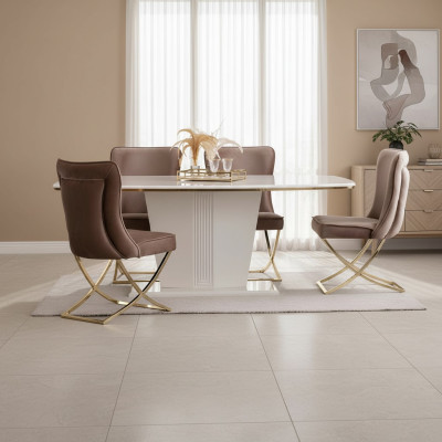 Esstisch Garnitur Gruppe Esszimmer Tisch + 4 Stuhl Set Designer Möbel