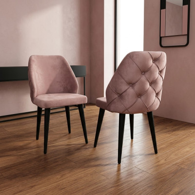 Hölzerne gepolsterte Stuhl beige zurück Chesterfield schwarzen Beinen Esszimmer