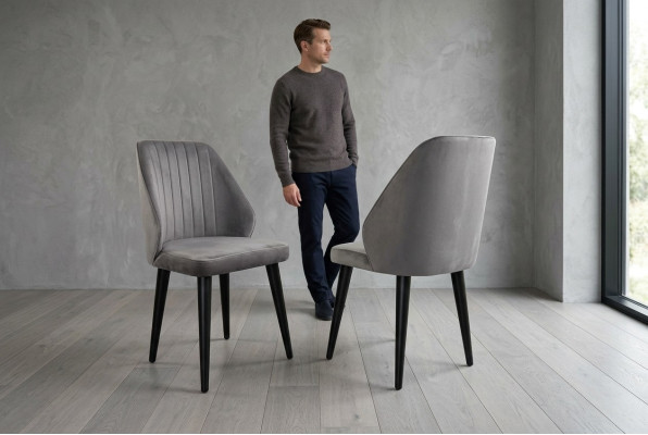 Grauer Esszimmer Stuhl Luxus Einsitzer Textilmöbel Designer Modell Neu