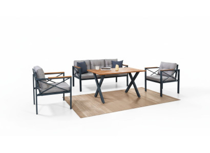 Moderne Graue Gartenmöbel Garnitur Sessel Hocker Tisch Veranda 4tlg. Set