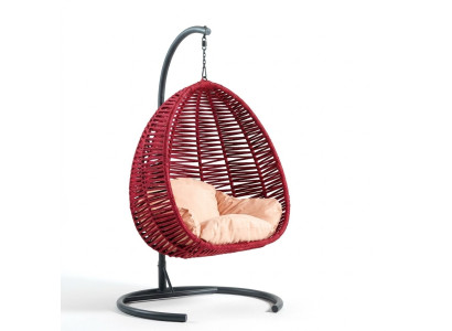 Schalensessel oval Rattan in rot Edelstahl für komfortable Entspannung Neu