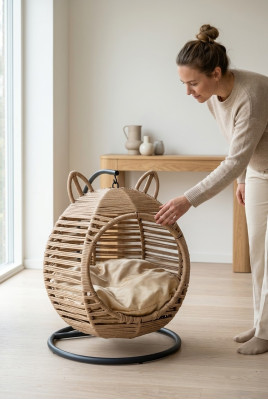 Moderne Rundschaukel Katzen Liege Beige Luxus Modernes Möbelstück Holz