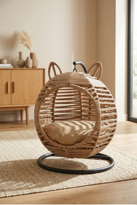 Moderne Rundschaukel Katzen Liege Beige Luxus Modernes Möbelstück Holz