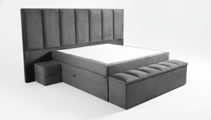 Graues Doppelbett+2x Nachttische klassisches Schlafzimmermöbel Design eleganter