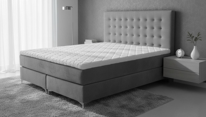 Graues Doppelbett Klassisches Schlafzimmermöbel Design Eleganter Stoff neu