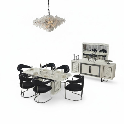 Modernes Esszimmer Set Weißer Esstisch 6 Stühle weiße Sideboard Spiegel neu