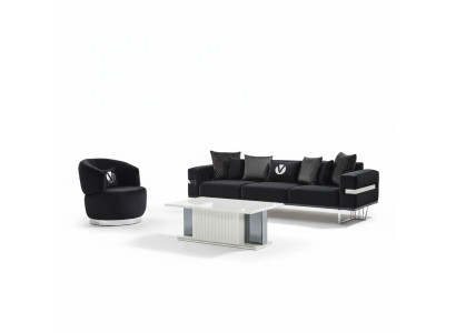 Modernes Wohnzimmer Set Schwarzes Sofa schwarzer Sessel Couchtisch neu