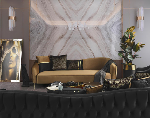 Goldene Stoff 3-Sitzer Textilsofa braun Couch Polstersofas Sofas Möbel
