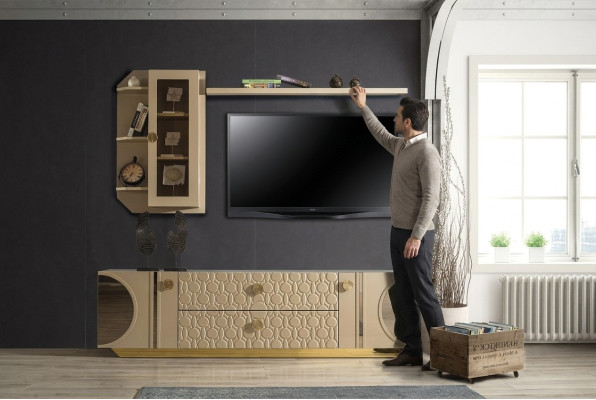 beige rtv low tv schrank kommode+wandregal wohnzimmer moderne holz designmöbel