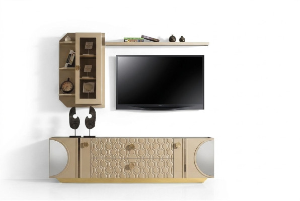 beige rtv low tv schrank kommode+wandregal wohnzimmer moderne holz designmöbel