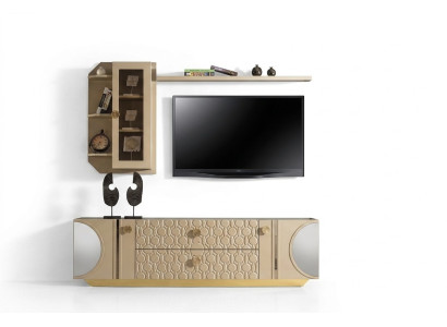 beige rtv low tv schrank kommode+wandregal wohnzimmer moderne holz designmöbel