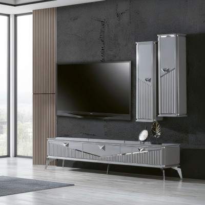 rtv Sideboard tv Ständer Fernseher Wand Wohnwand Lowboard Grau Hochglanz