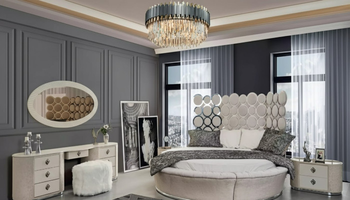 Schlafzimmer-Set modernes Bett + 2 Nachttische + Schminktisch + Spiegel neu