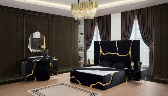 Luxus Schlafzimmer Möbel Bett mit goldenen Schlagen Muster Betten 200x200