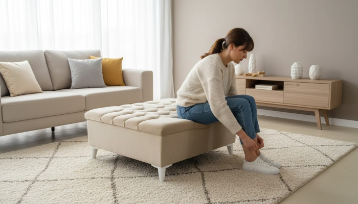 Design Hocker Design Polster Fußhocker Ottomane Sitz Textil Chaise Lounge