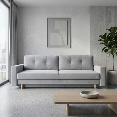 Komfortables und funktionales ausziehbares 3-Sitzer-Sofa in hellgrauer Farbe im modernen Stil